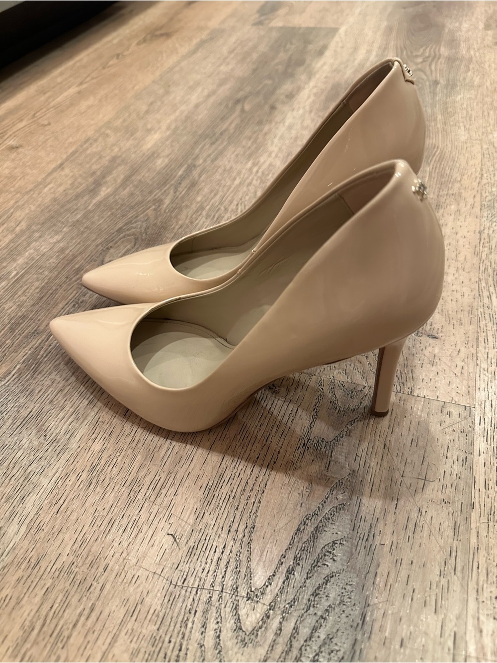 Sam Edelman Beige Patent Pointed-Toe Stiletto Pumps